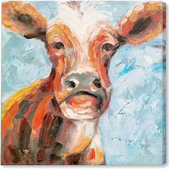 Brown Cute Cow Canvas Wall Art | 24x24 | NWOT | Farmhouse Decor | Unframed - Picture 2 of 6